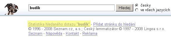 Statistika hledaného dotazu budík na Seznam.cz